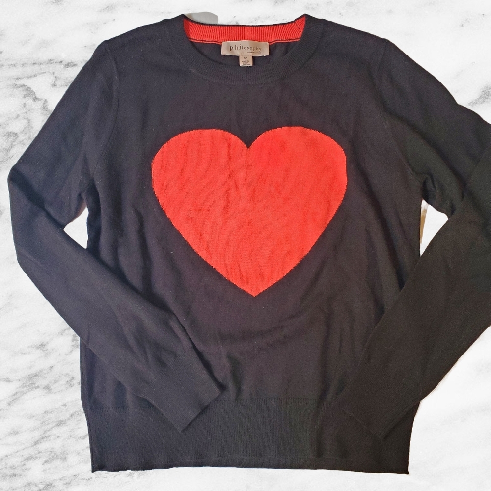 Philosophy Republic Clothing Heart Sweater Black Red Knit Pullover Size S NWT